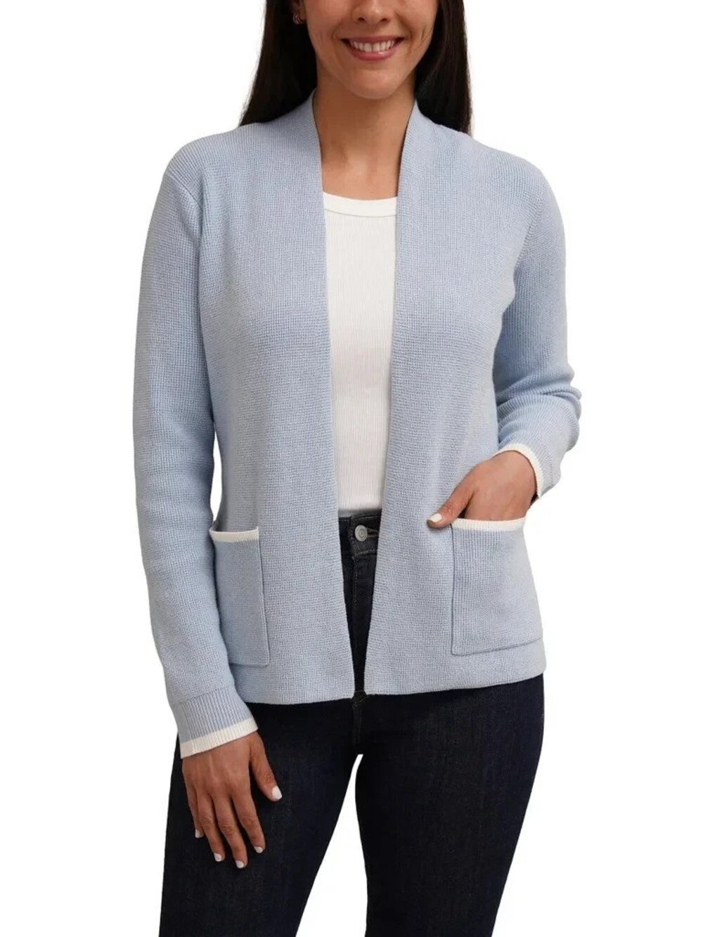 Cyrus Women's Size XL Blue White Trim Cardigan Sweater NWT